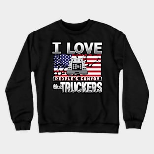 I LOVE THE TRUCKERS - PEOPLES CONVOY USA FLAG OF HEARTS GRAY SILVER LETTERS Crewneck Sweatshirt